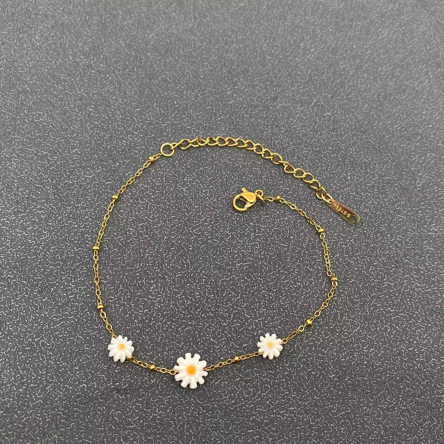 Resin Daisy Linked18K Gold Plated S.Steel Bracelets - FGS - Cottage Cuties Boutique LLC