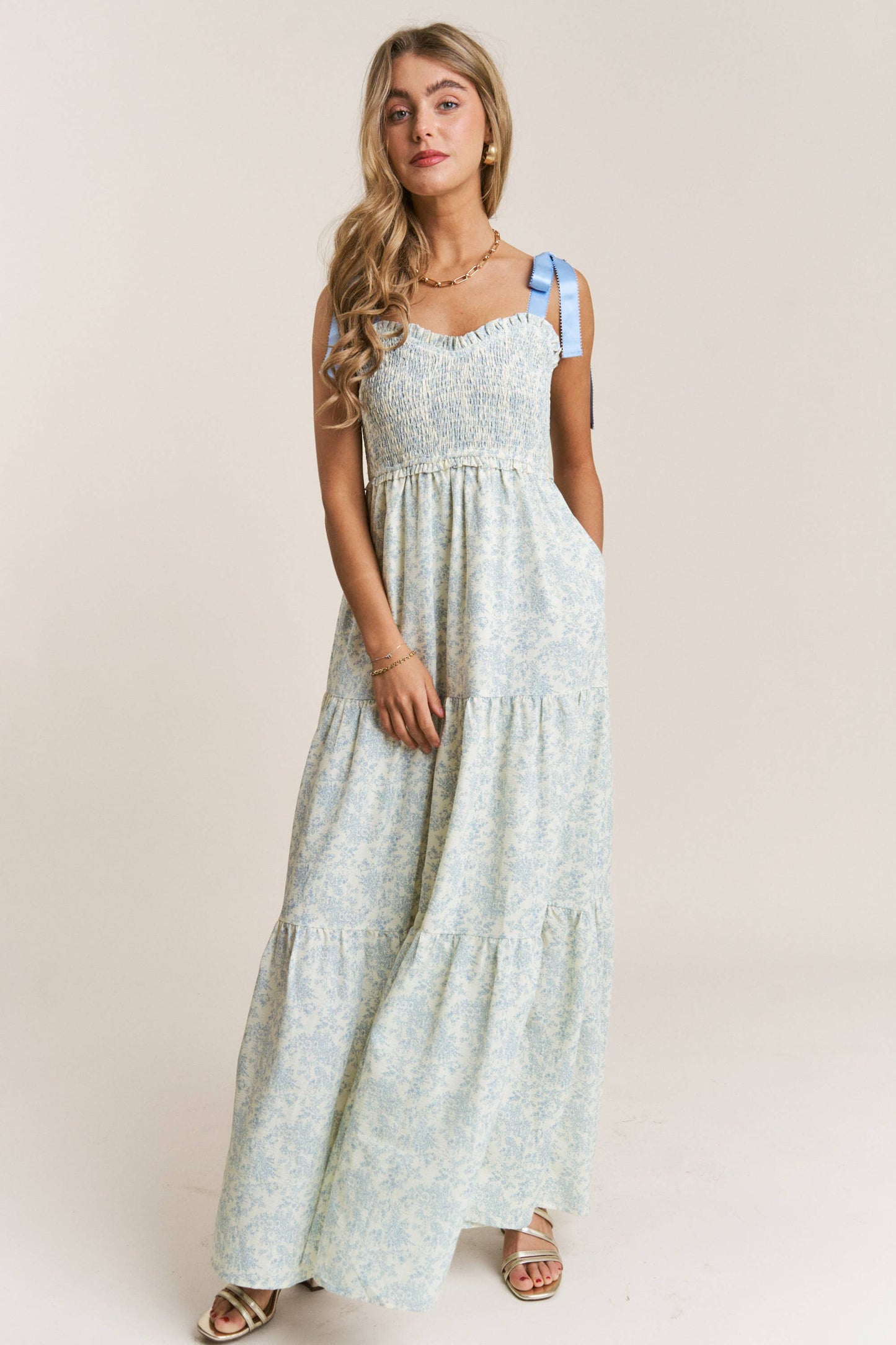 Empire Neckline black Floral Tiered Maxi Dress