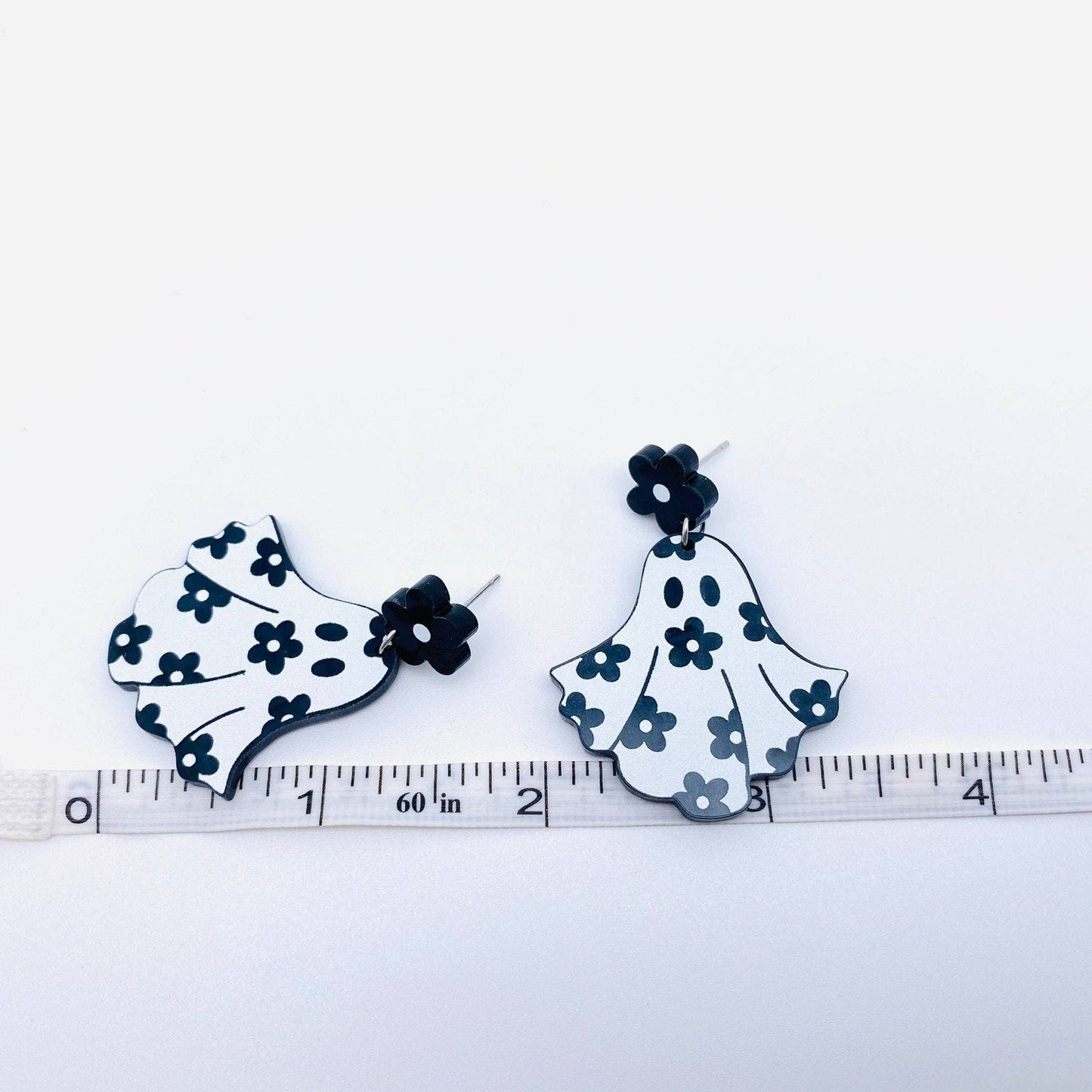 Halloween Flower Ghost Acrylic Post Earrings - Cottage Cuties Boutique LLC