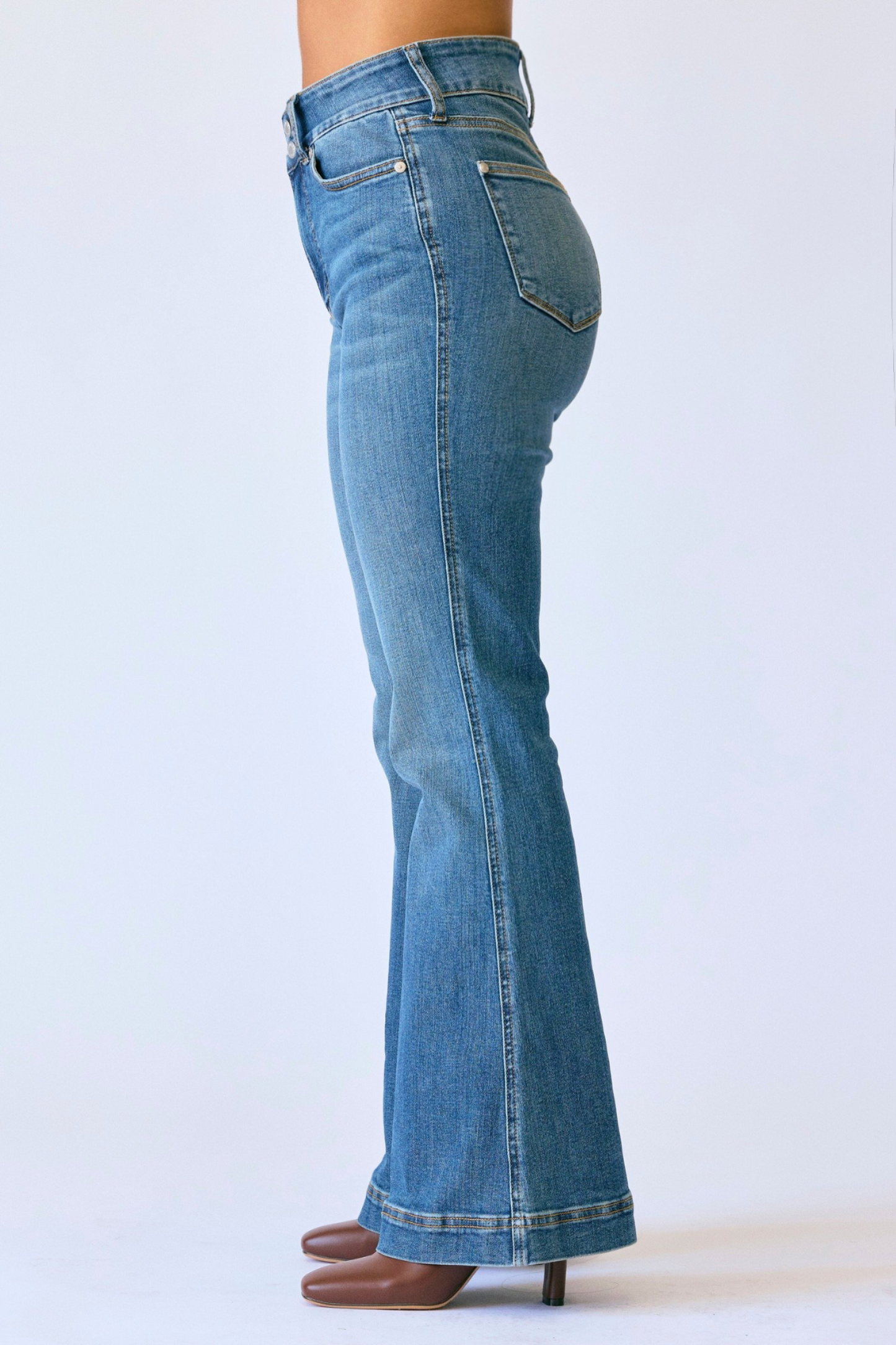 Judy Blue High Waist Petite Tummy Control Double Button Flar - Cottage Cuties Boutique LLC