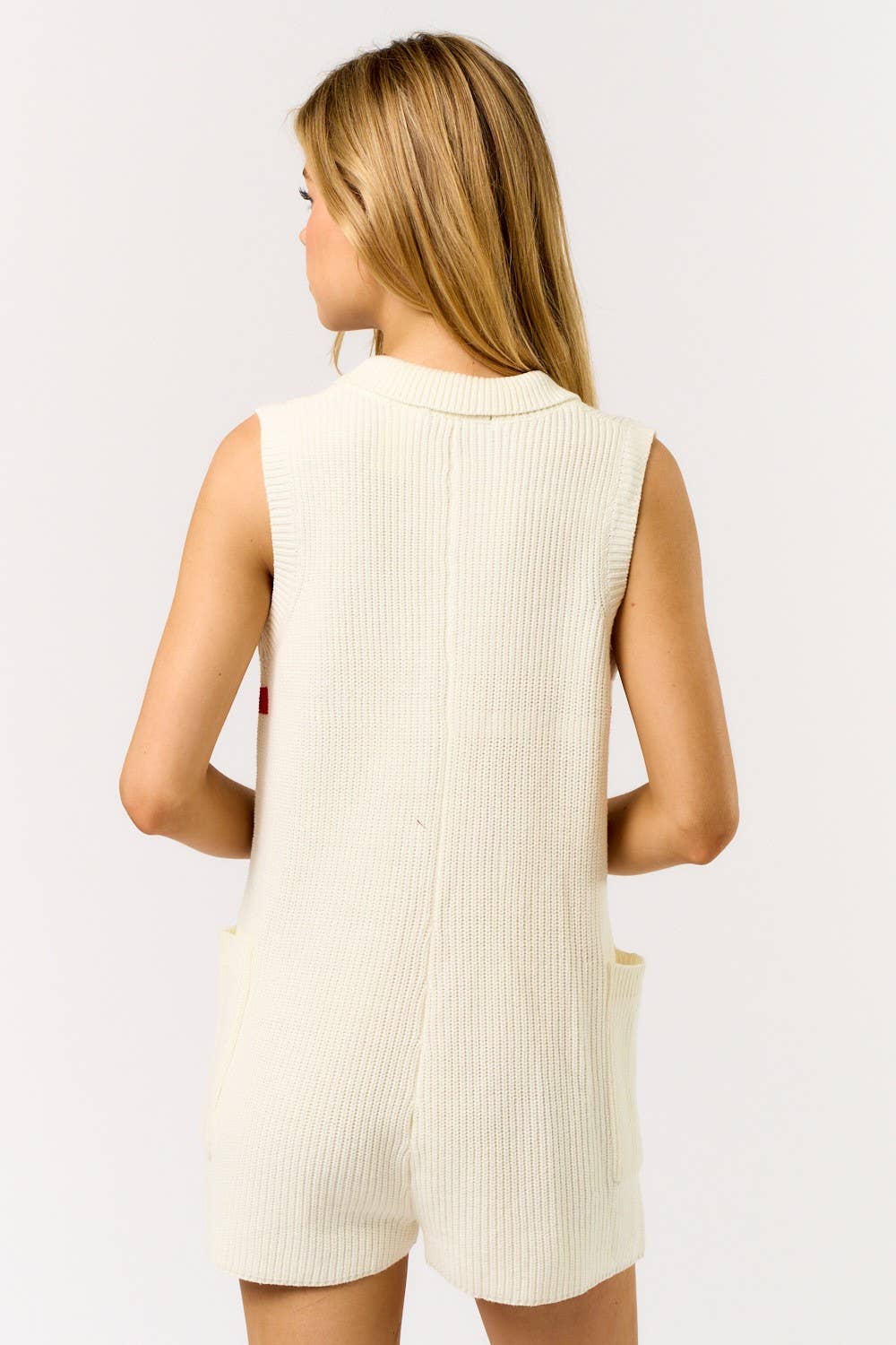 STRIPED SLEEVELESS POLO SWEATER ROMPER - Cottage Cuties Boutique LLC