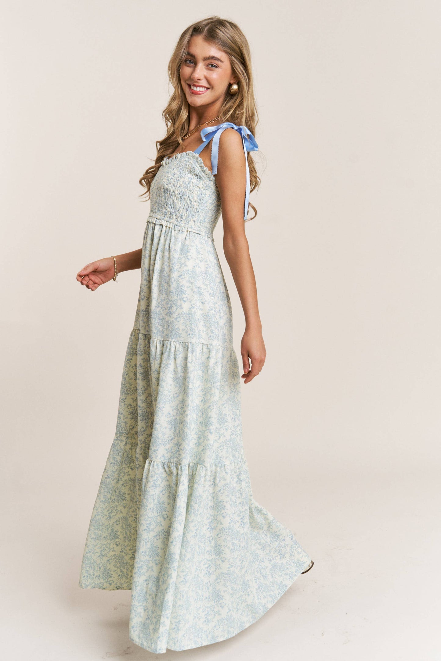 Empire Neckline black Floral Tiered Maxi Dress