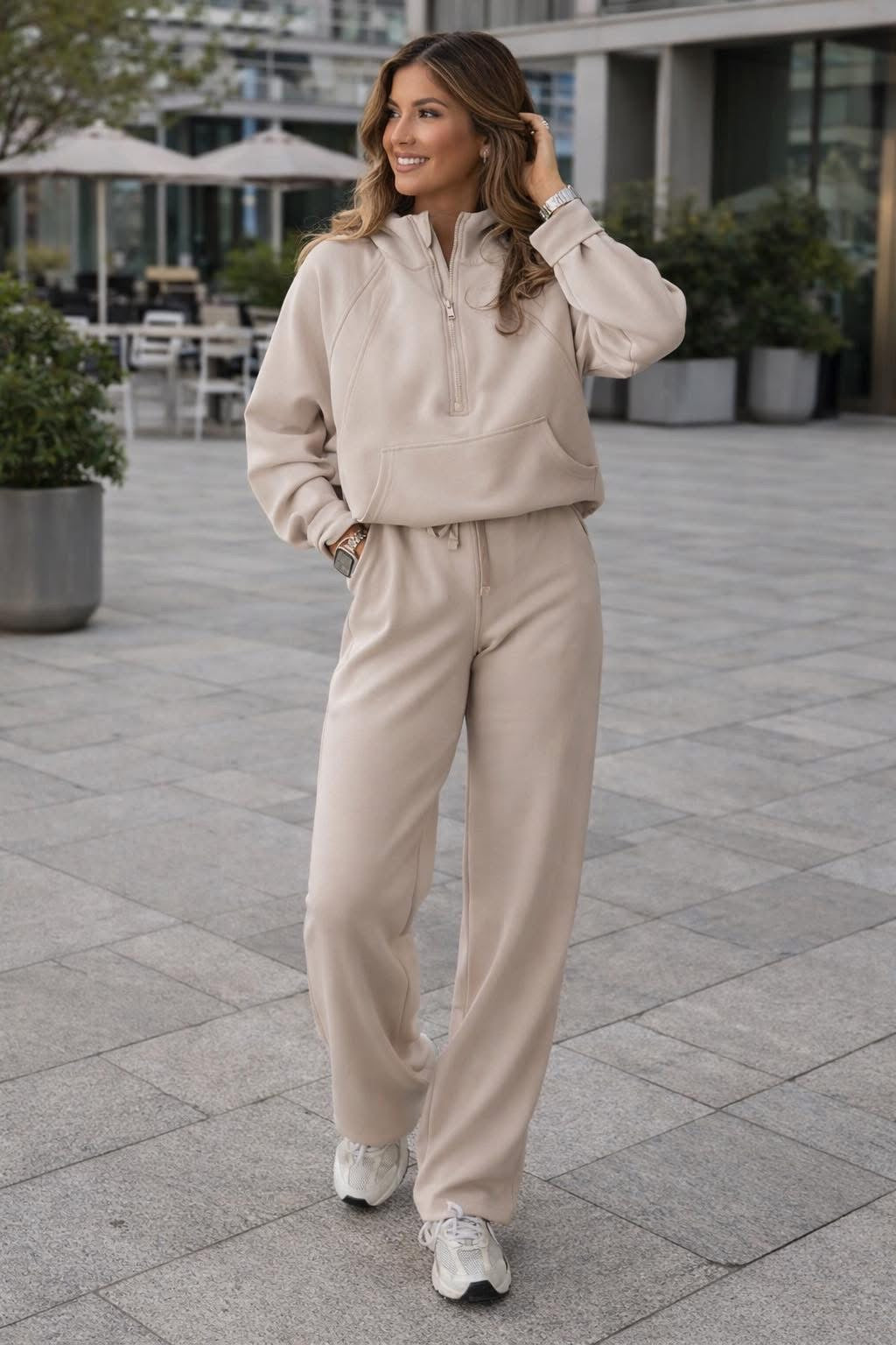 Khaki Active Hoodie Lounge Set - Cozy Two-Piece Outfit