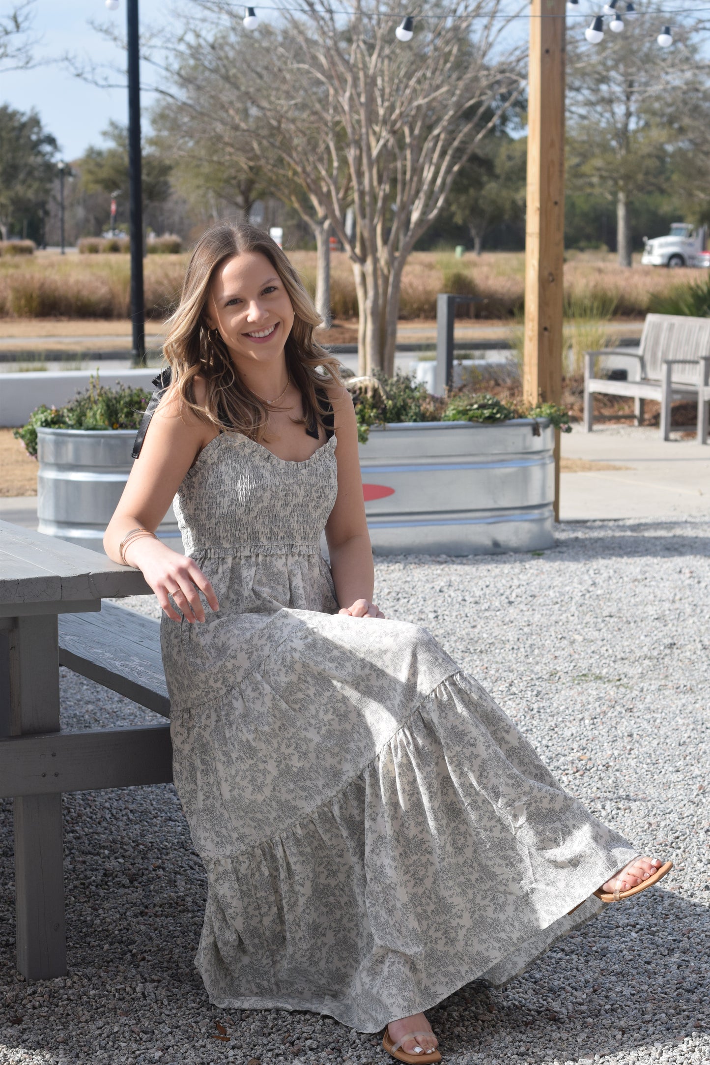 Empire Neckline black Floral Tiered Maxi Dress