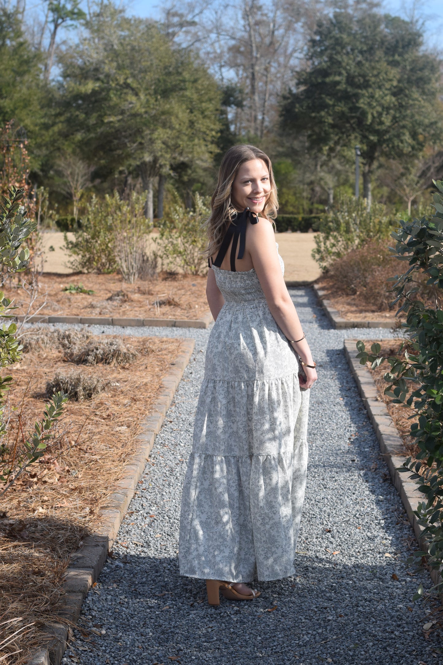 Empire Neckline black Floral Tiered Maxi Dress