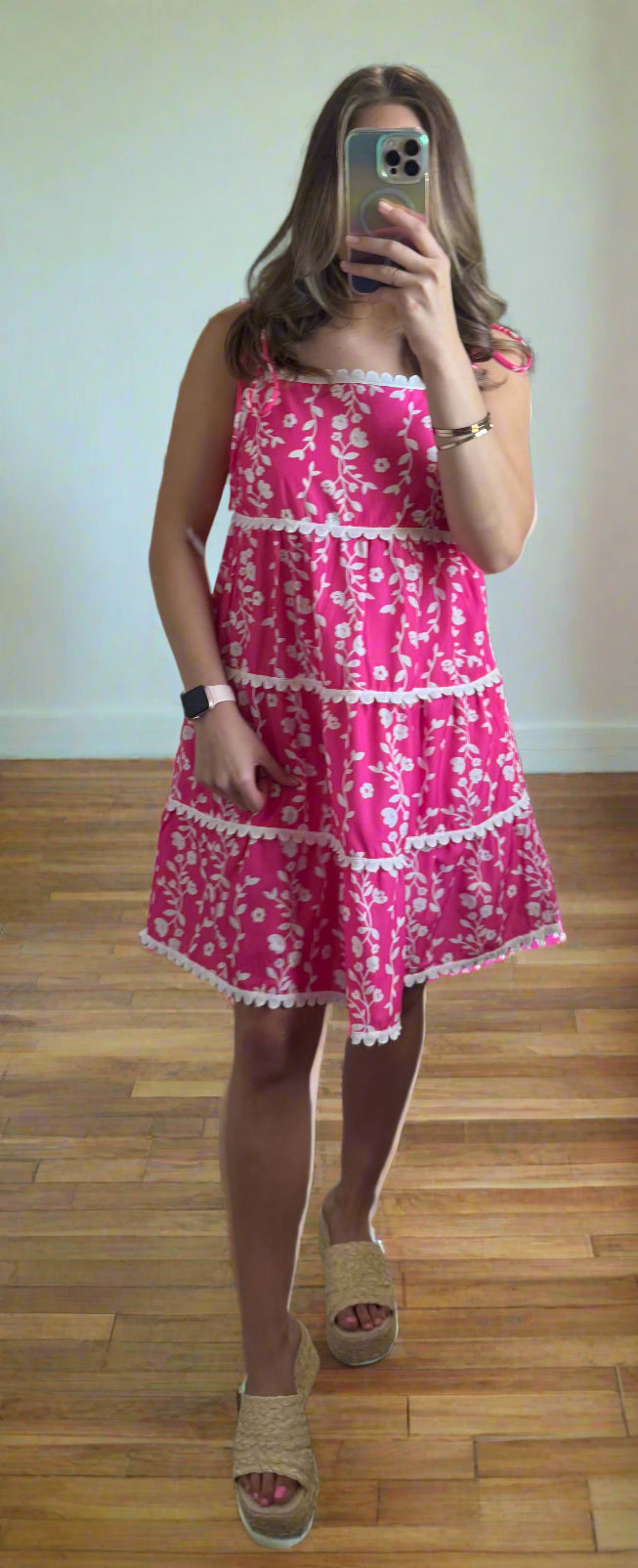 Floral Print Ric Rac Patched Sleeveless Mini Dress - Cottage Cuties Boutique LLC