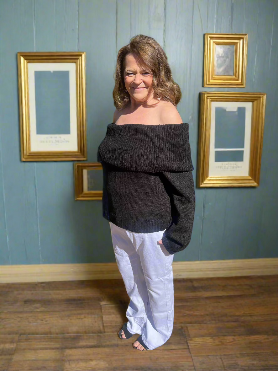 Black Off-Shoulder Knit Sweater - Cottage Cuties Boutique LLC