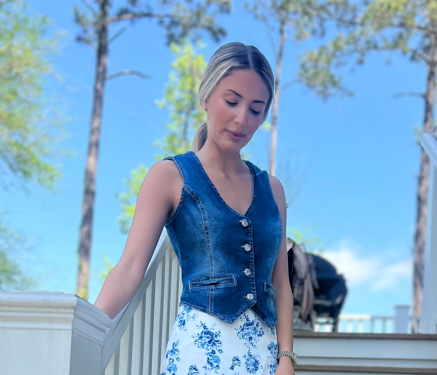 Blue Denim Vest Top - Cottage Cuties Boutique LLC