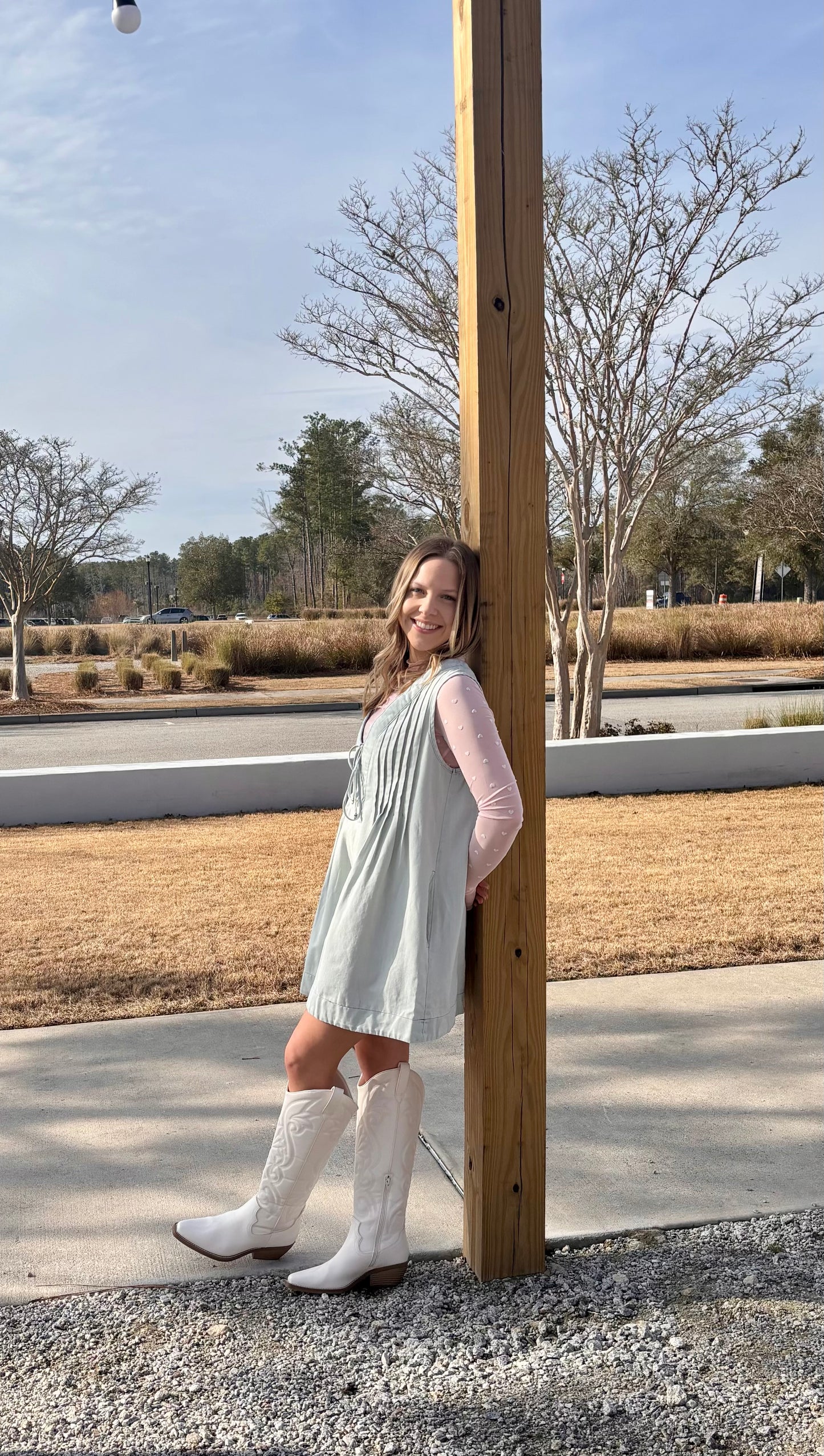 TIE WITH PLEATED DENIM ROMPER - ICEY DENIM
