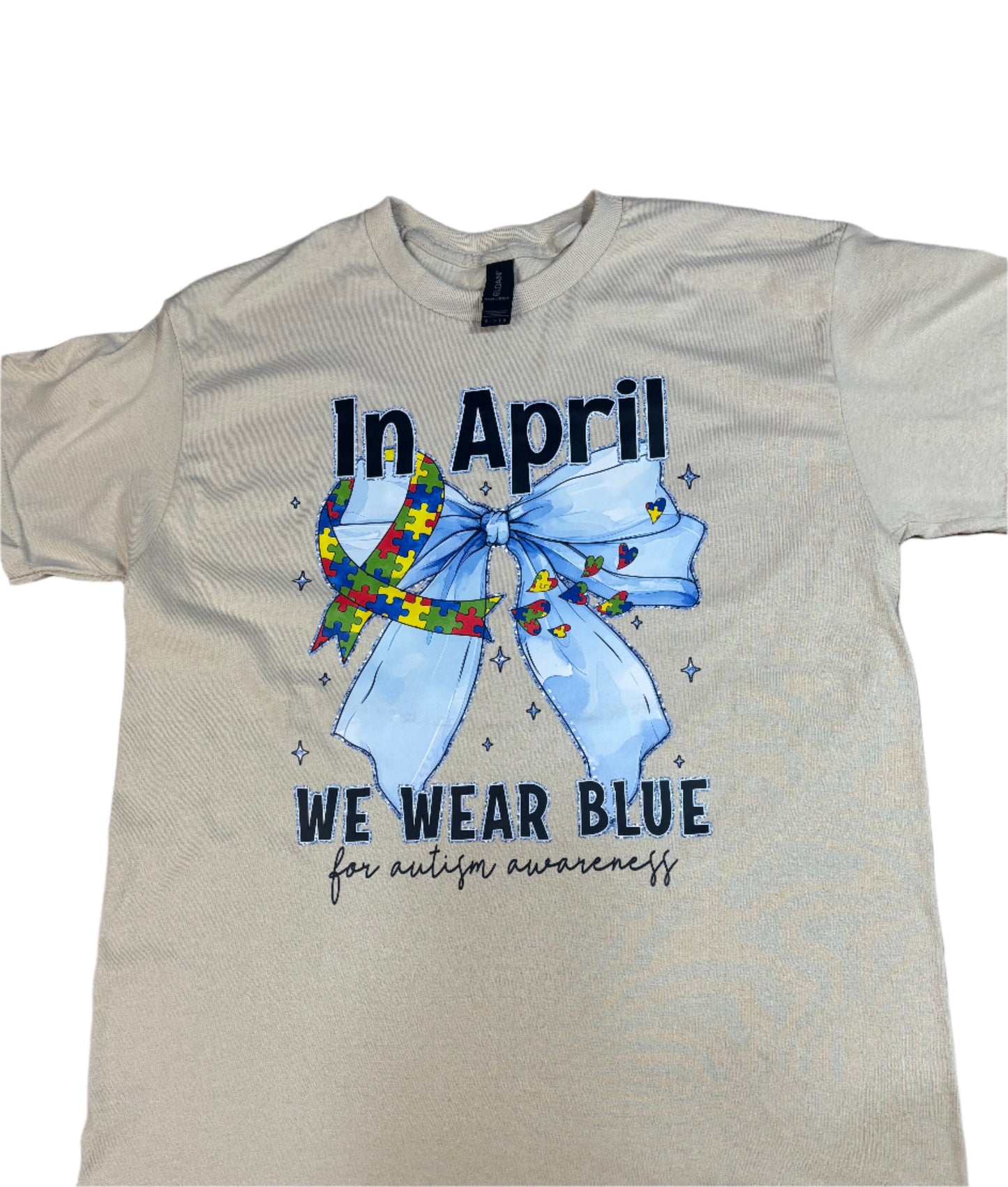 Autism Awareness, In April we wear Blue T-Shirt with Blue Bow