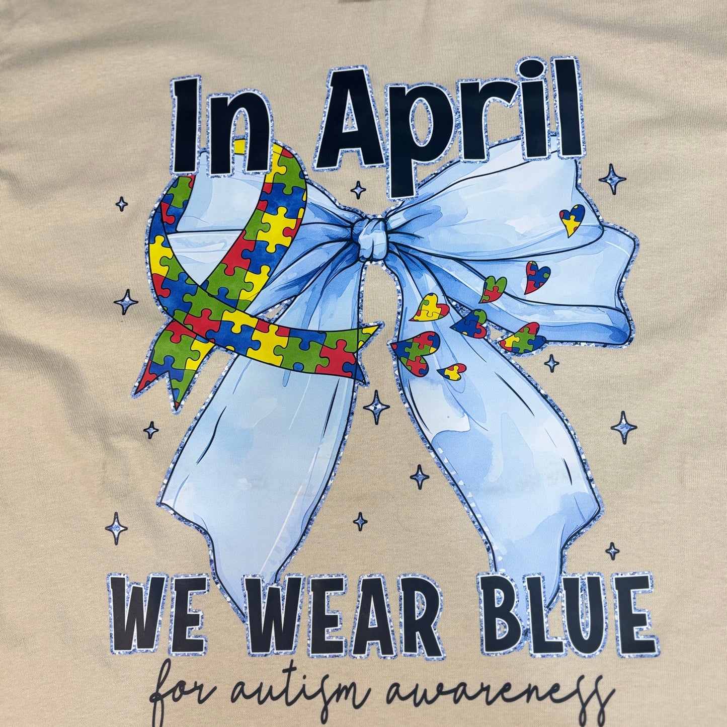Autism Awareness, In April we wear Blue T-Shirt with Blue Bow - Cottage Cuties Boutique LLC