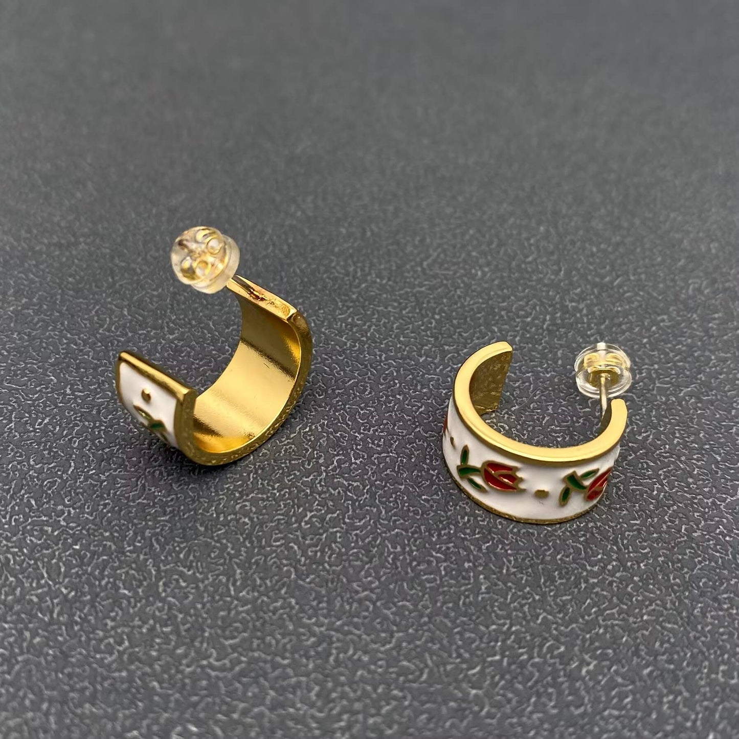 Enamel Tulip 18K Gold Plated C Shape Stud Earrings - Cottage Cuties Boutique LLC