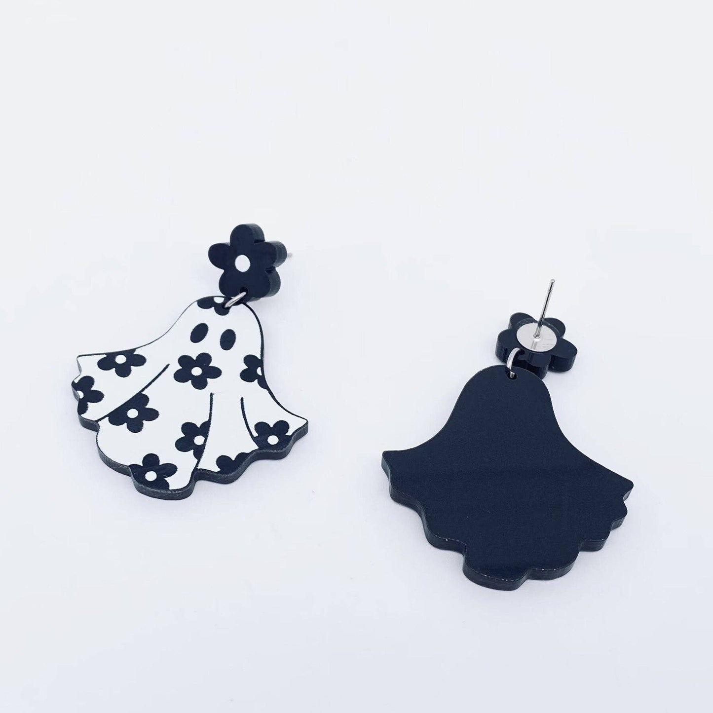 Halloween Flower Ghost Acrylic Post Earrings - Cottage Cuties Boutique LLC