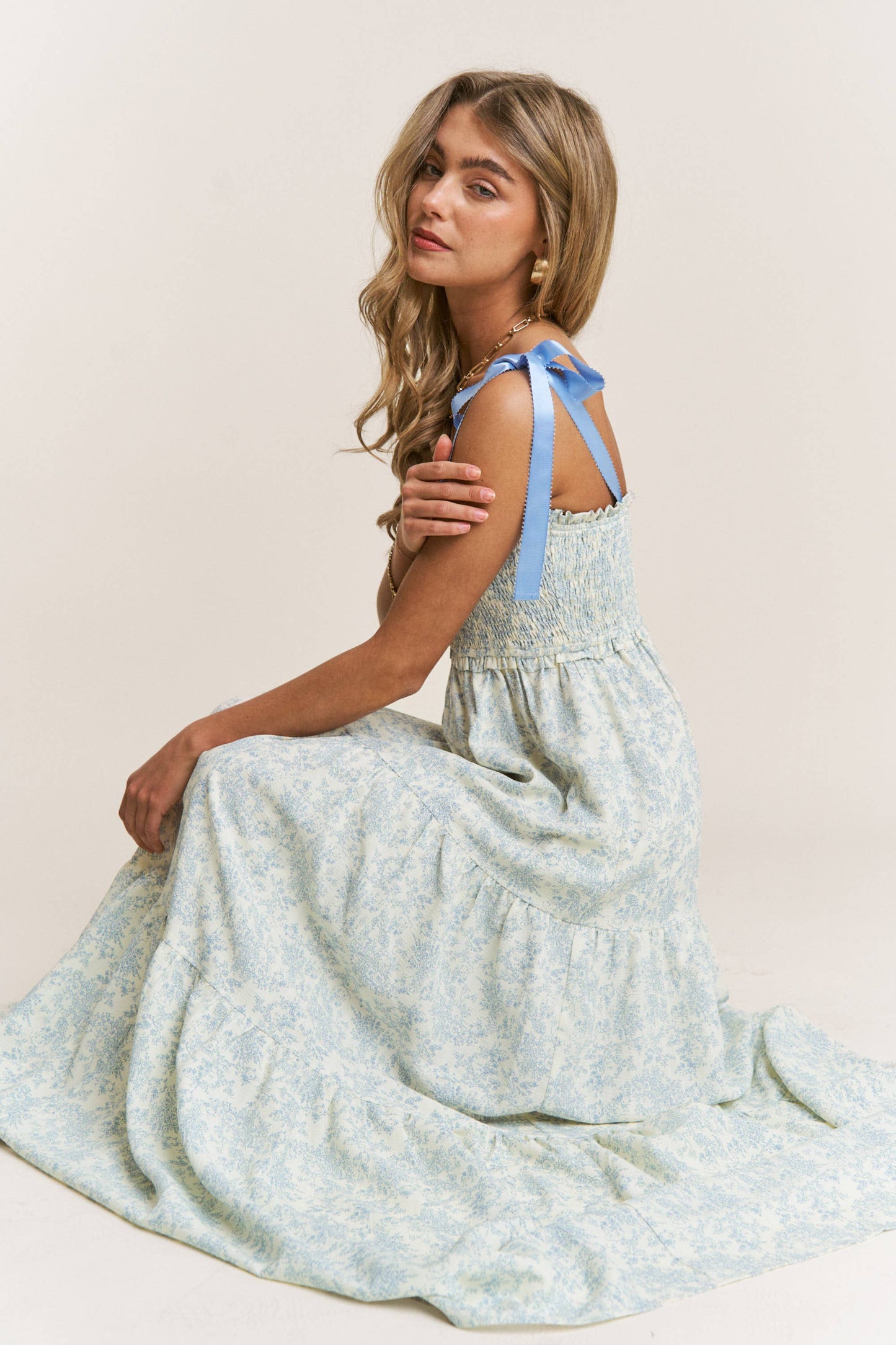 Empire Neckline black Floral Tiered Maxi Dress