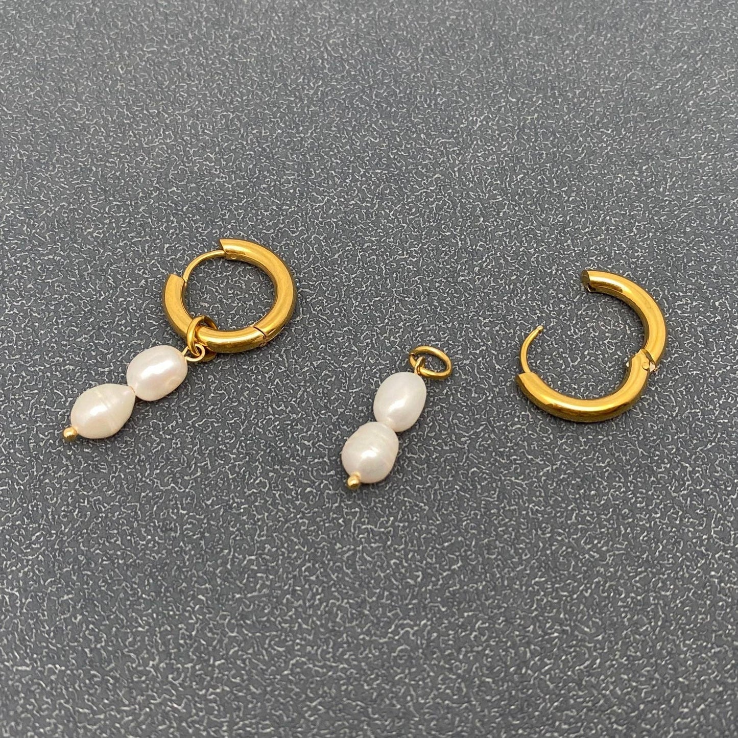 Pearl Charm 18K Gold Plated SS Huggie Earrings - FGS - Cottage Cuties Boutique LLC