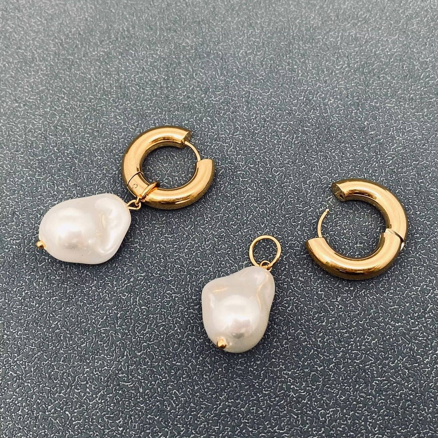 FGS- Pearl Charm pendant 18K Stainless Steel Huggie Earrings - Cottage Cuties Boutique LLC