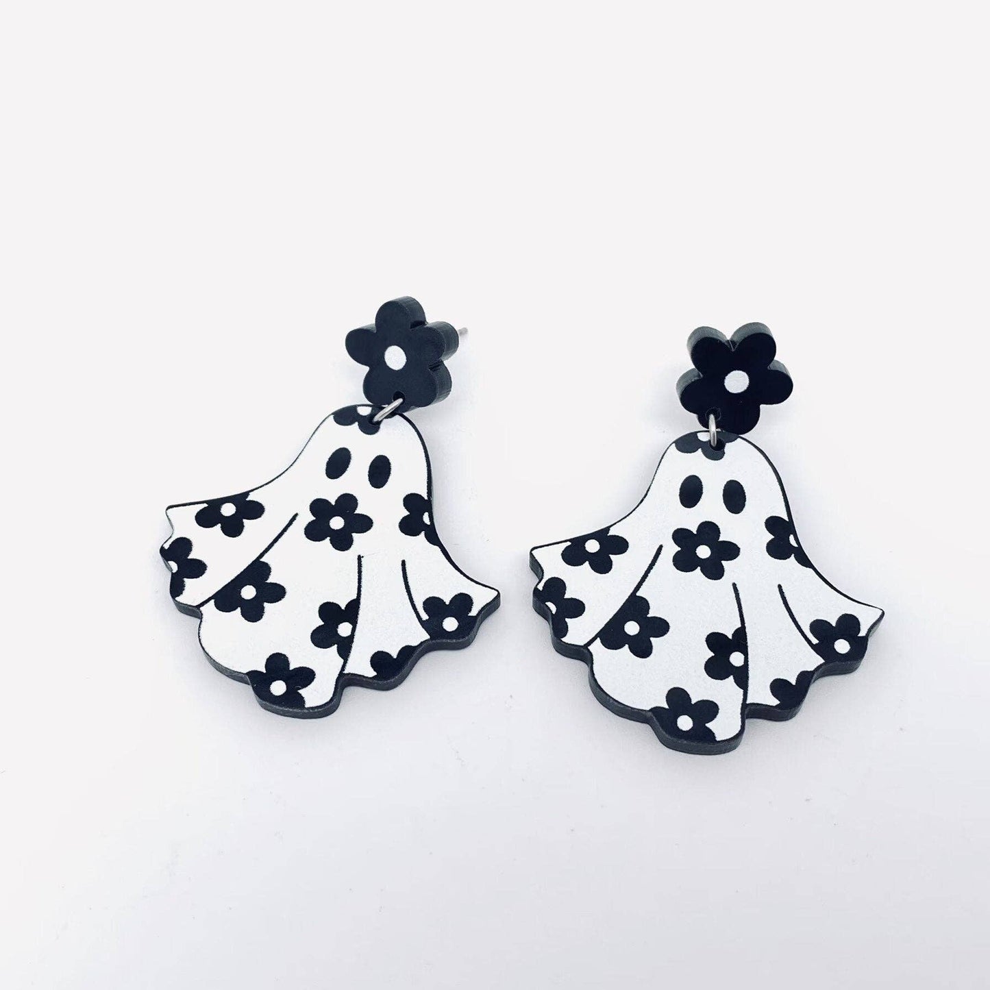 Halloween Flower Ghost Acrylic Post Earrings - Cottage Cuties Boutique LLC