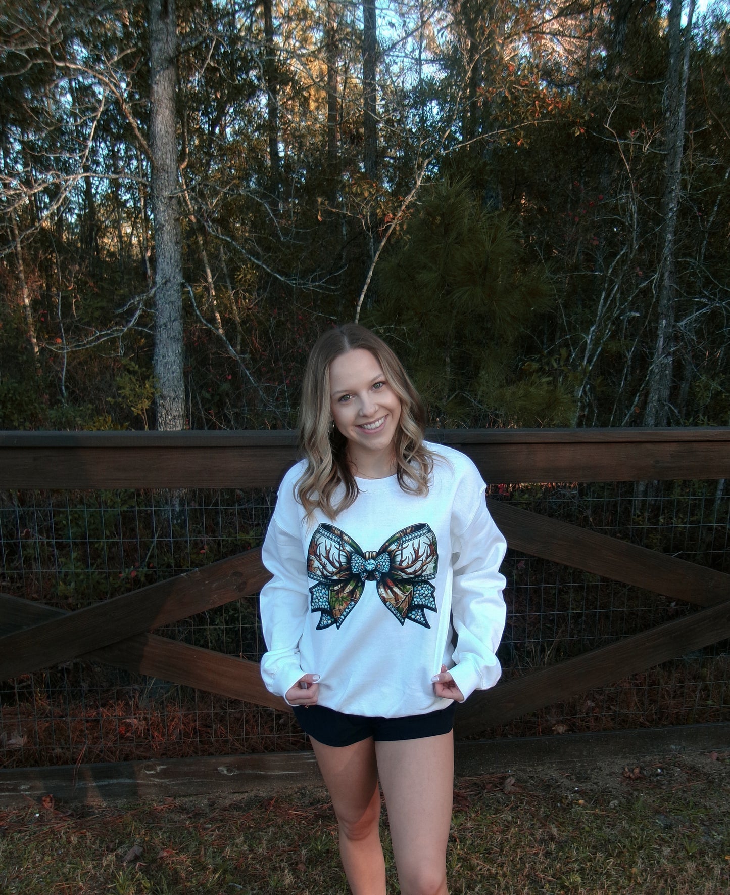 Camo Rhinestone Bow Sweatshirt white - Cottage Cuties Boutique LLC