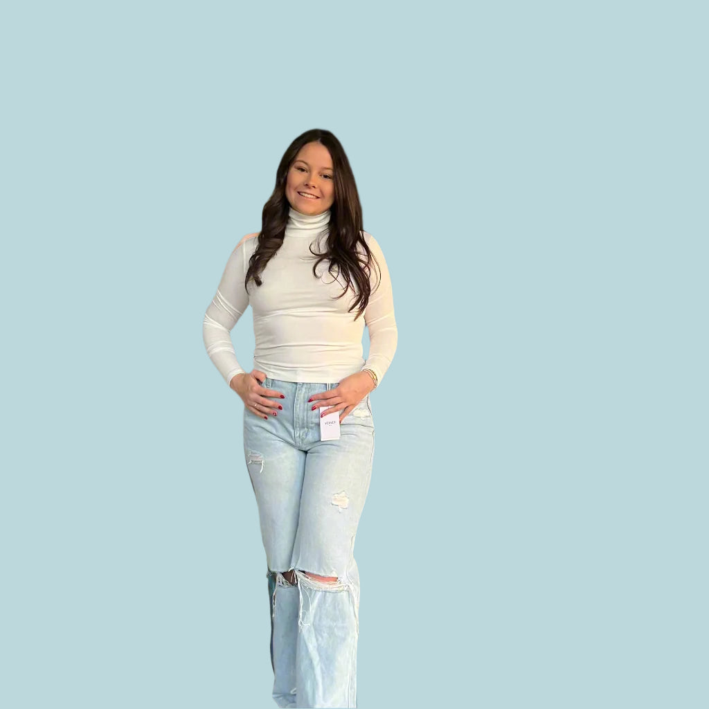 White Long-Sleeve Turtleneck Top