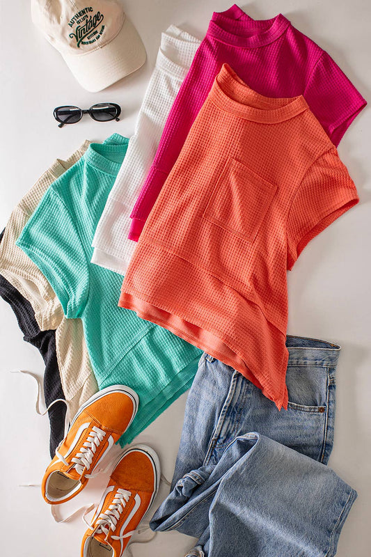 NT12641-Flared Hem Waffle Knit Casual Top - Cottage Cuties Boutique LLC