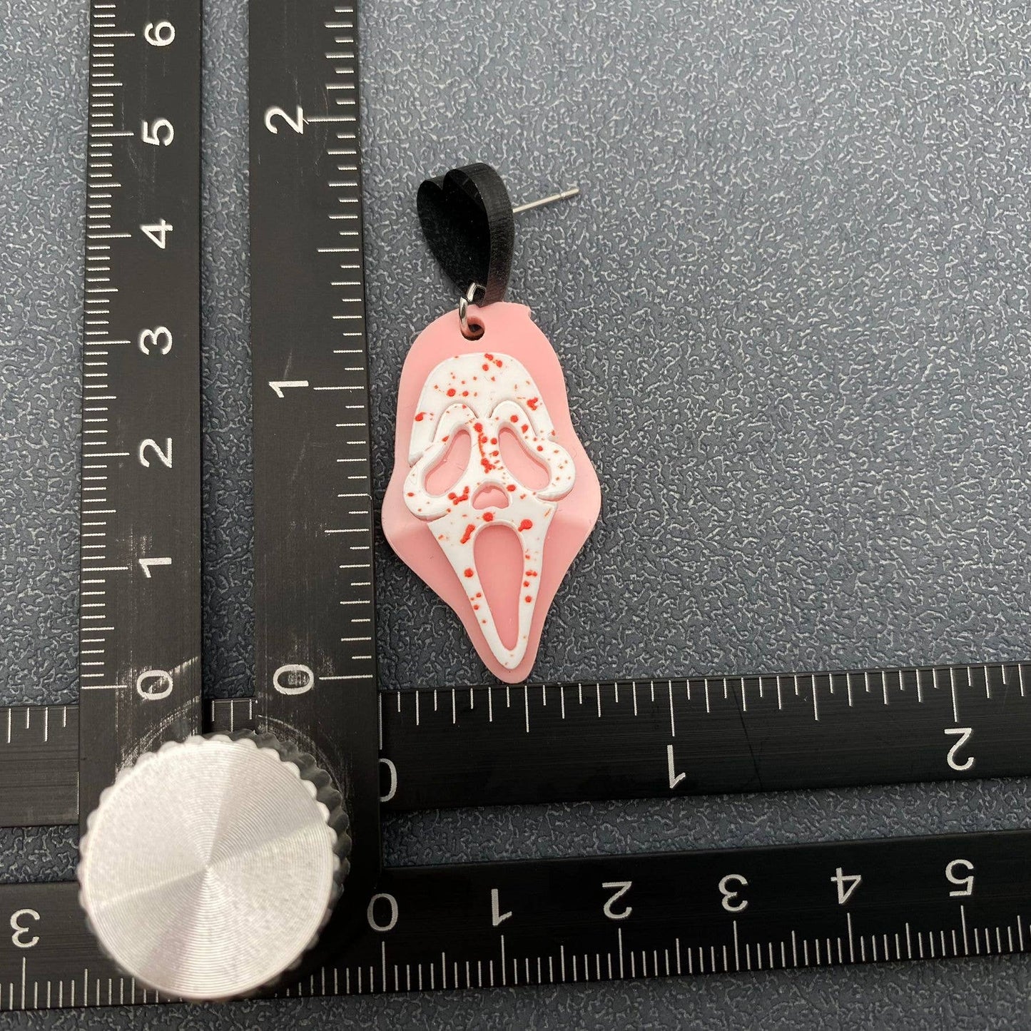 Halloween Acrylic Pink Scream Black Heart Post Earrings - Cottage Cuties Boutique LLC