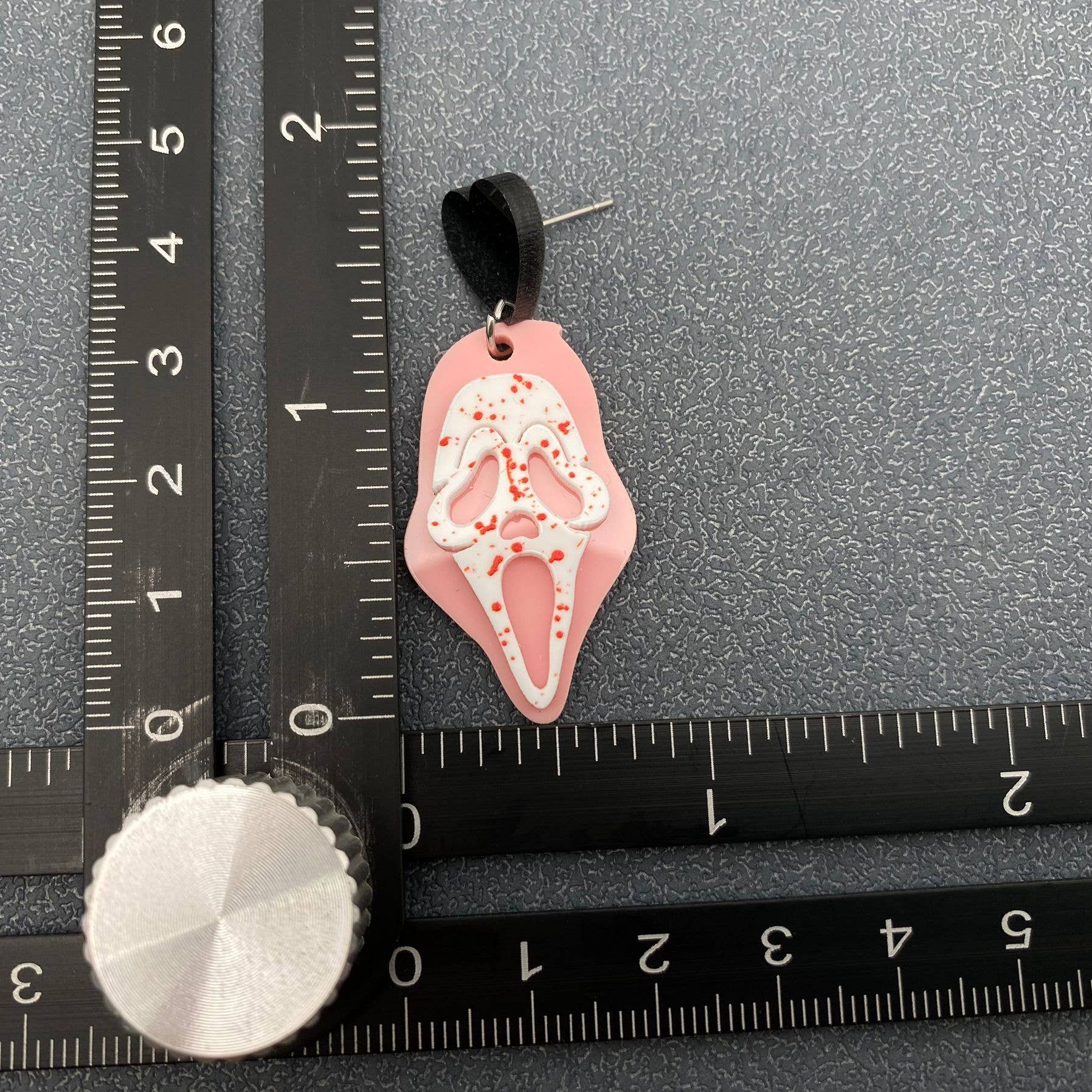 Halloween Acrylic Pink Scream Black Heart Post Earrings - Cottage Cuties Boutique LLC