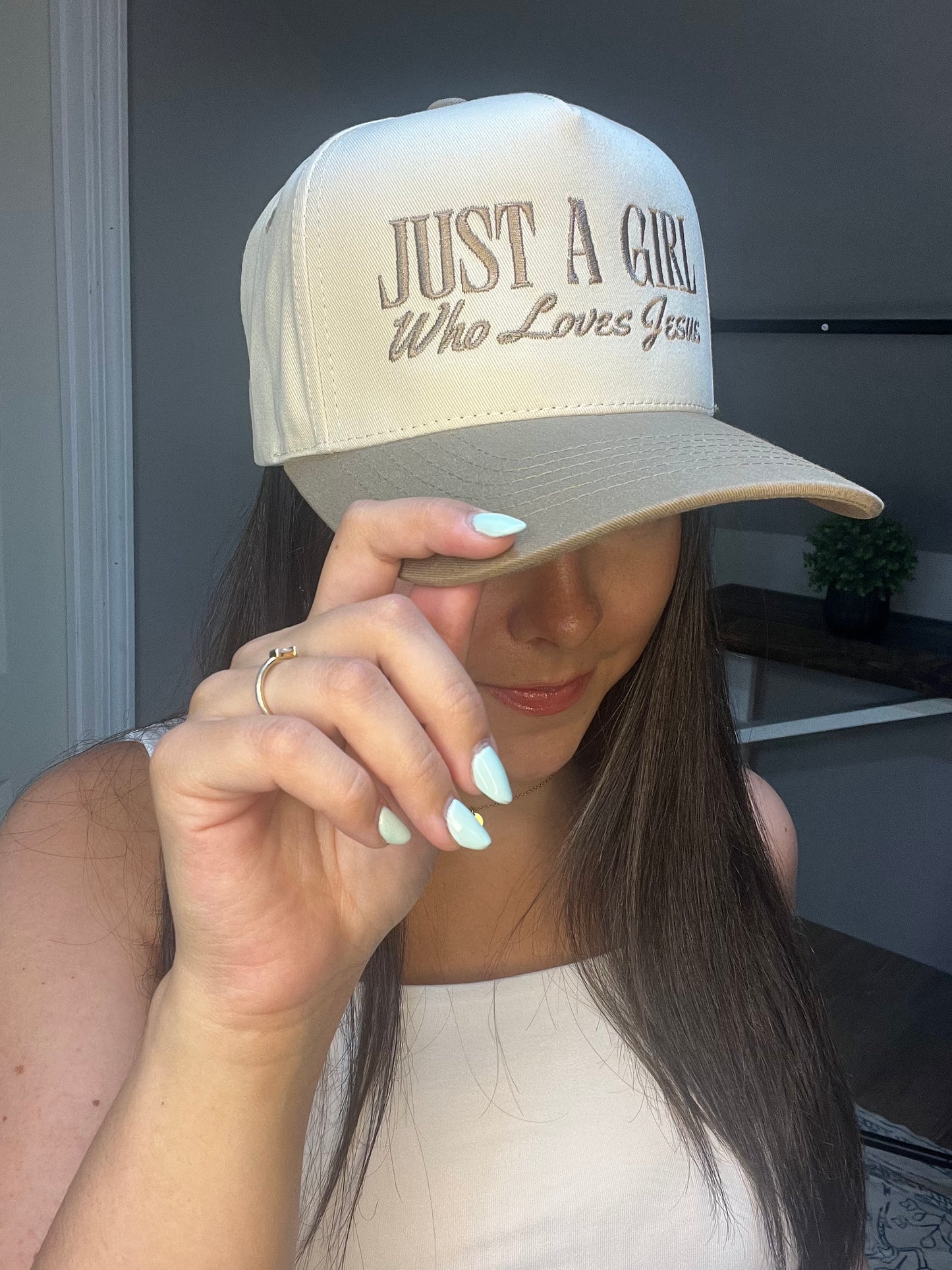 Just A Girl Who Loves Jesus Embroidery Hat - Cottage Cuties Boutique LLC