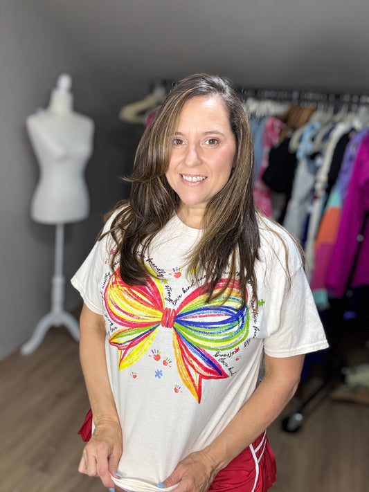 Autism Awareness Coquette Rainbow Bow Gildan T-Shirt - Cottage Cuties Boutique LLC