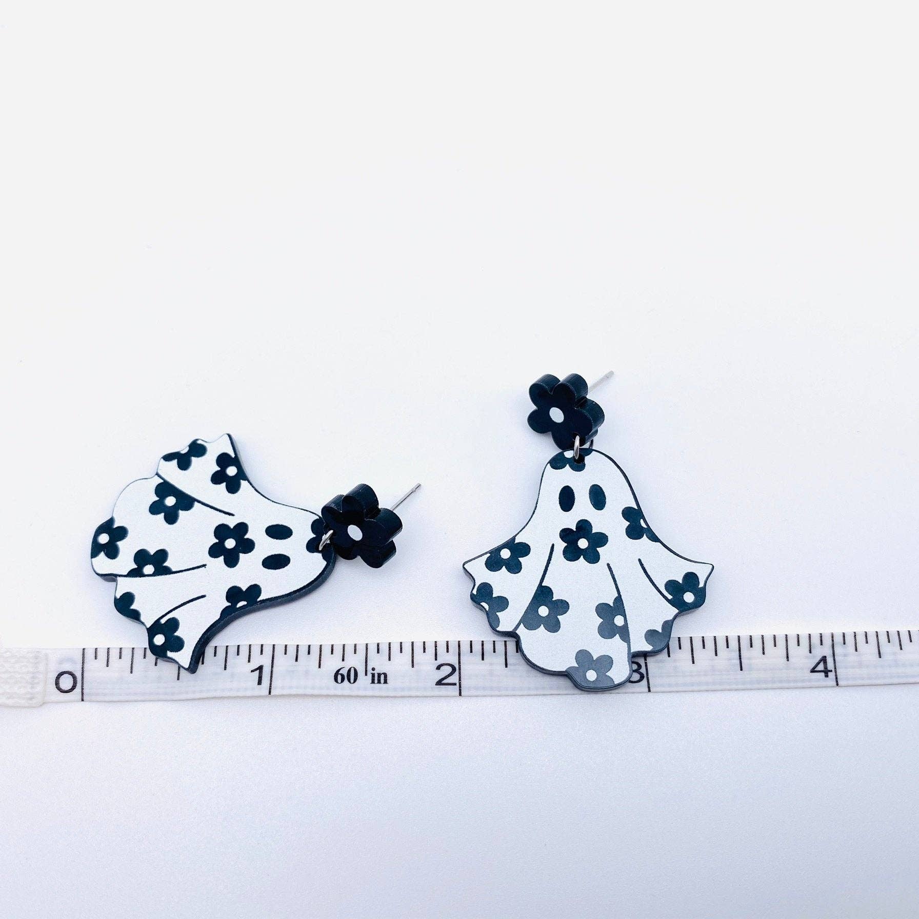 Halloween Flower Ghost Acrylic Post Earrings - Cottage Cuties Boutique LLC