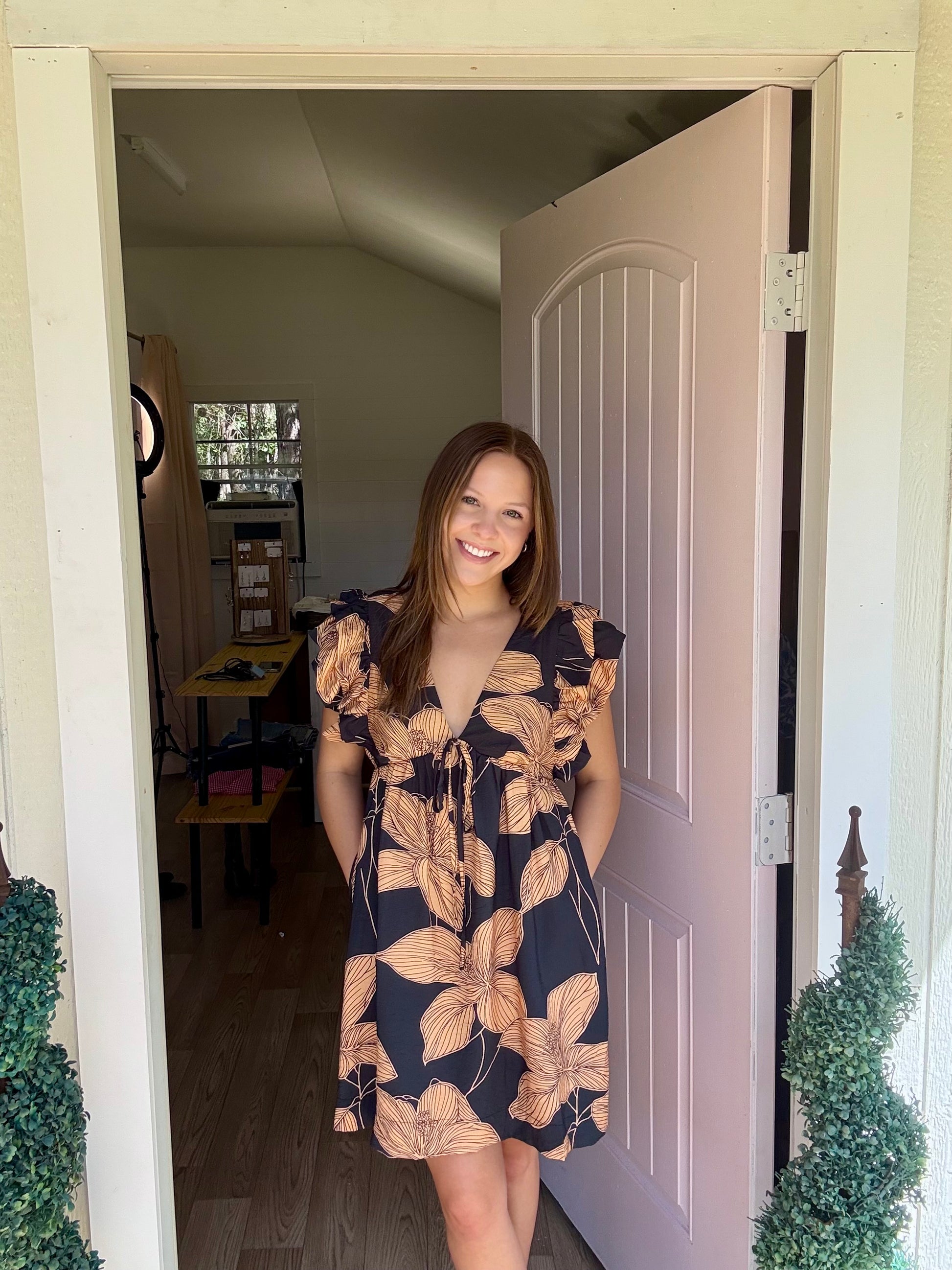 Midnight Meadow Floral Mini Dress - Cottage Cuties Boutique LLC