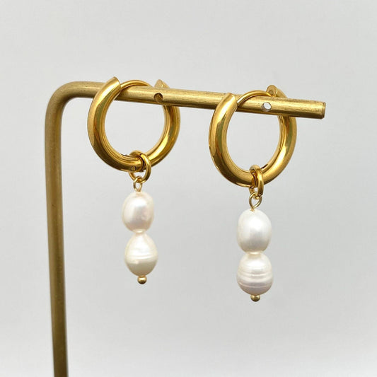 Pearl Charm 18K Gold Plated SS Huggie Earrings - FGS - Cottage Cuties Boutique LLC
