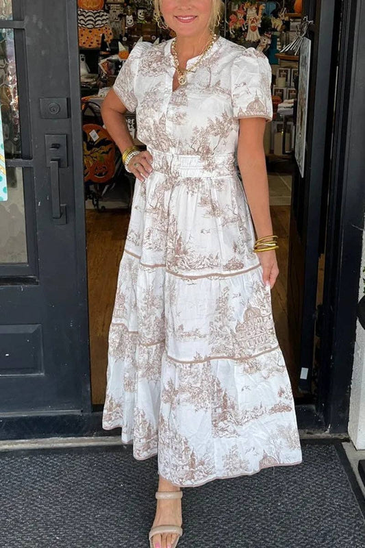 Vintage Toile Print Maxi Dress - Cottage Cuties Boutique LLC