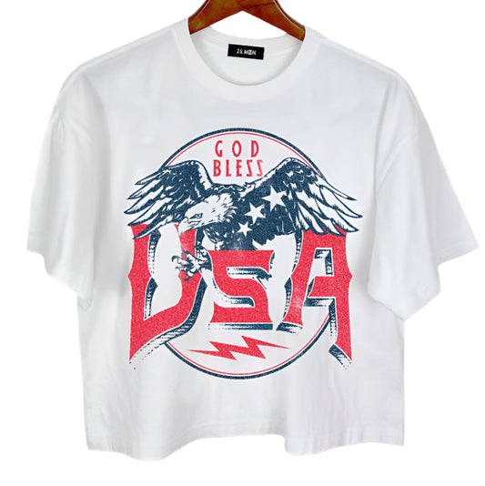 Freedom Soars Tee – White USA Eagle Graphic Crop Top in 100% Cotton - Cottage Cuties Boutique LLC