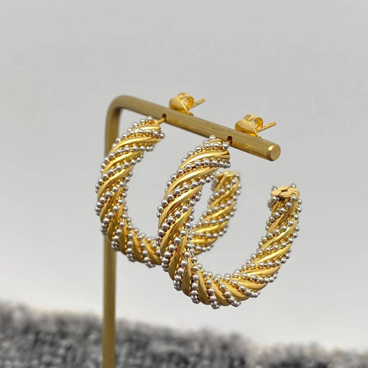 Steel Ball 18K Gold Plated SS Twist Hoop Earrings - FGS - Cottage Cuties Boutique LLC