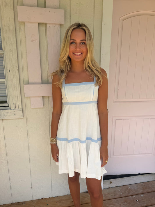 FIT AND FLARE CONTRAST DRESS WITH BACK BOW - Cottage Cuties Boutique LLC