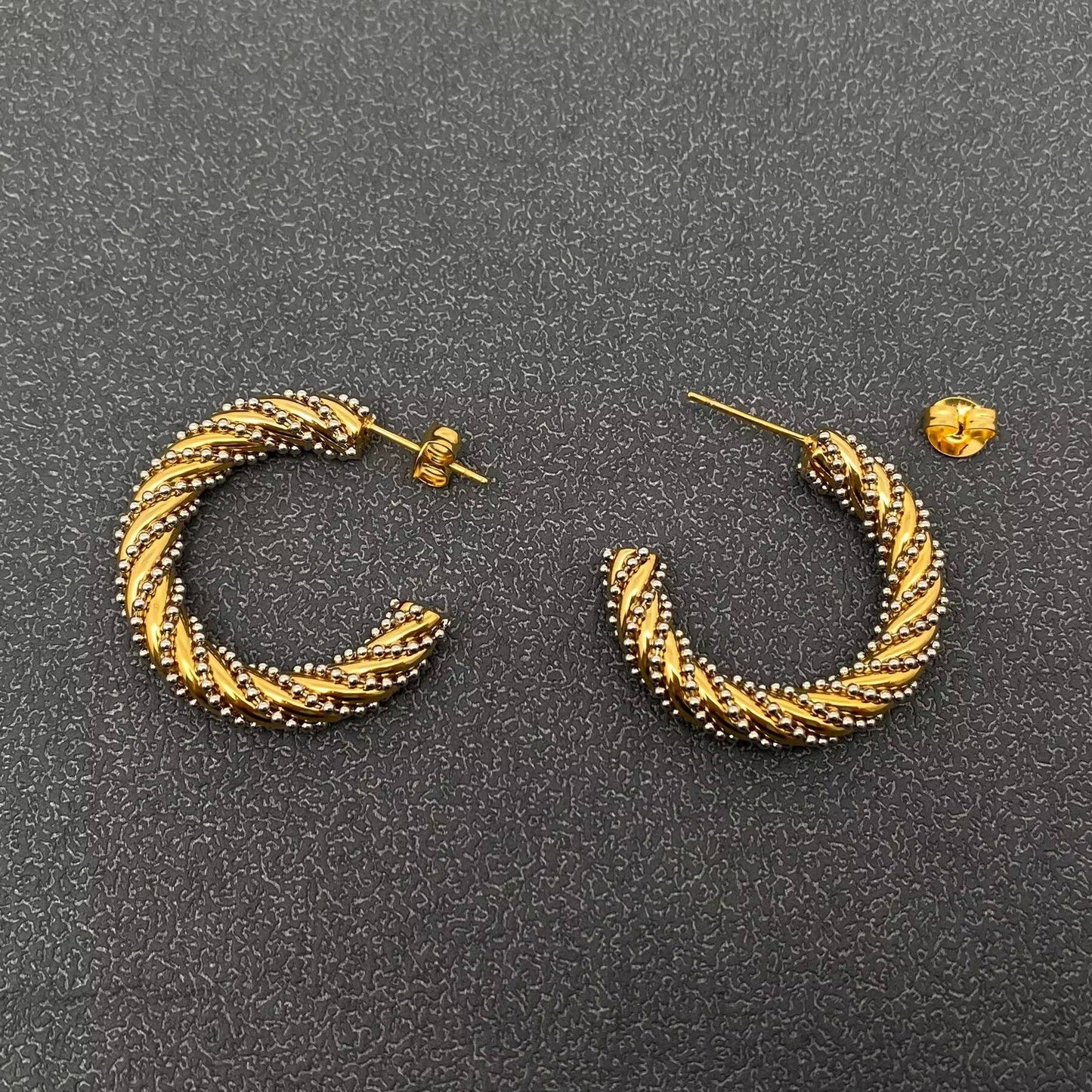 Steel Ball 18K Gold Plated SS Twist Hoop Earrings - FGS - Cottage Cuties Boutique LLC