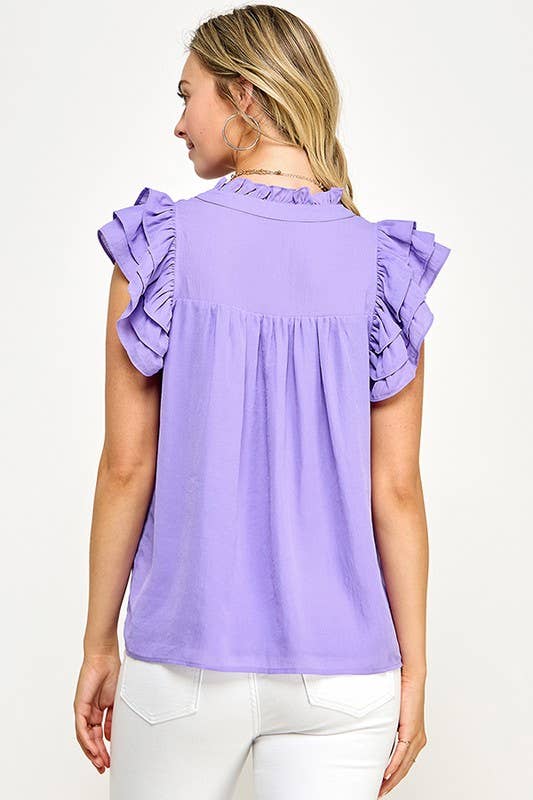 V- NECK DOUBLE LAYERED FLUTTER SLEEVE BLOUSE - Cottage Cuties Boutique LLC