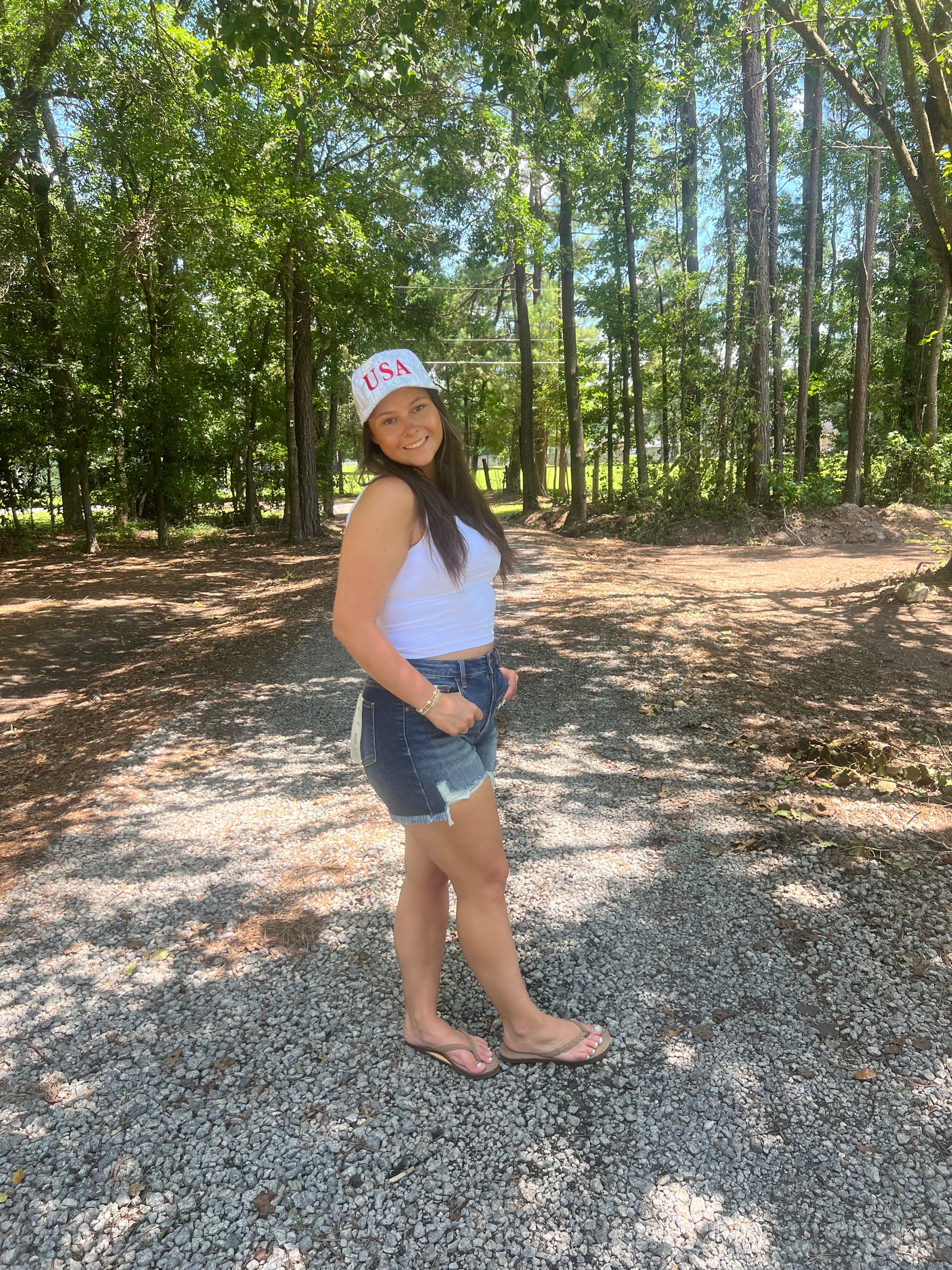 Cottage Cuties – Risen High Rise Side‑Step Hem Denim Shorts (Dark Wash) - Cottage Cuties Boutique LLC