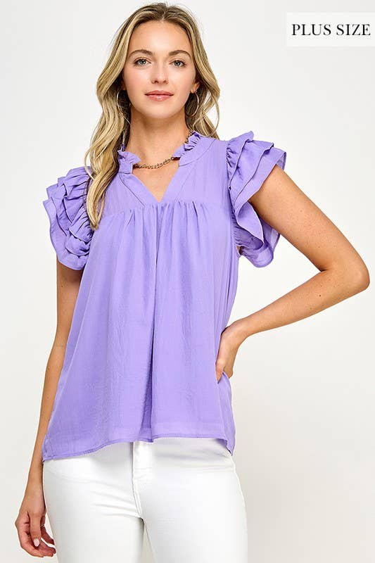V- NECK DOUBLE LAYERED FLUTTER SLEEVE BLOUSE - Cottage Cuties Boutique LLC