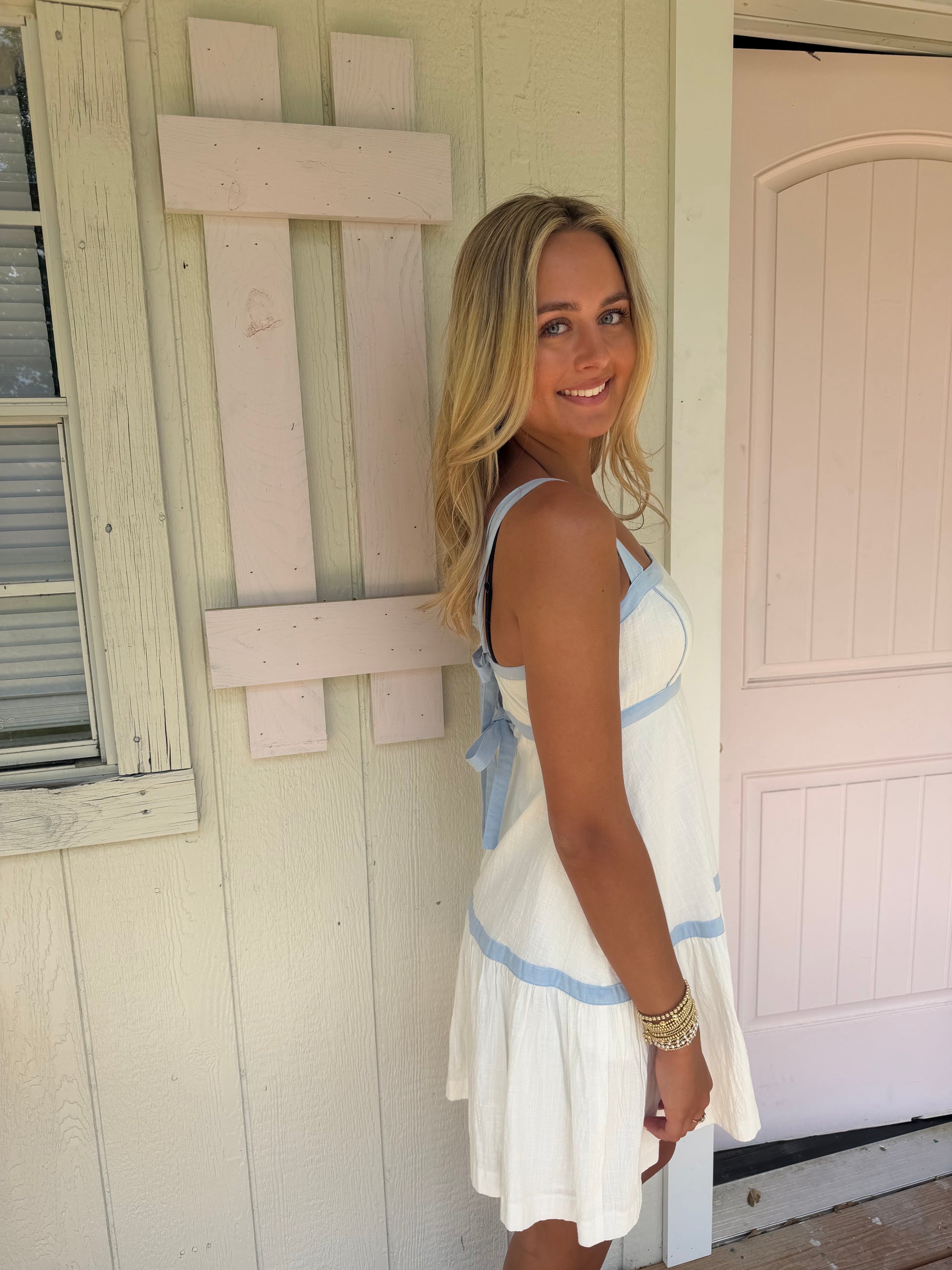 FIT AND FLARE CONTRAST DRESS WITH BACK BOW - Cottage Cuties Boutique LLC