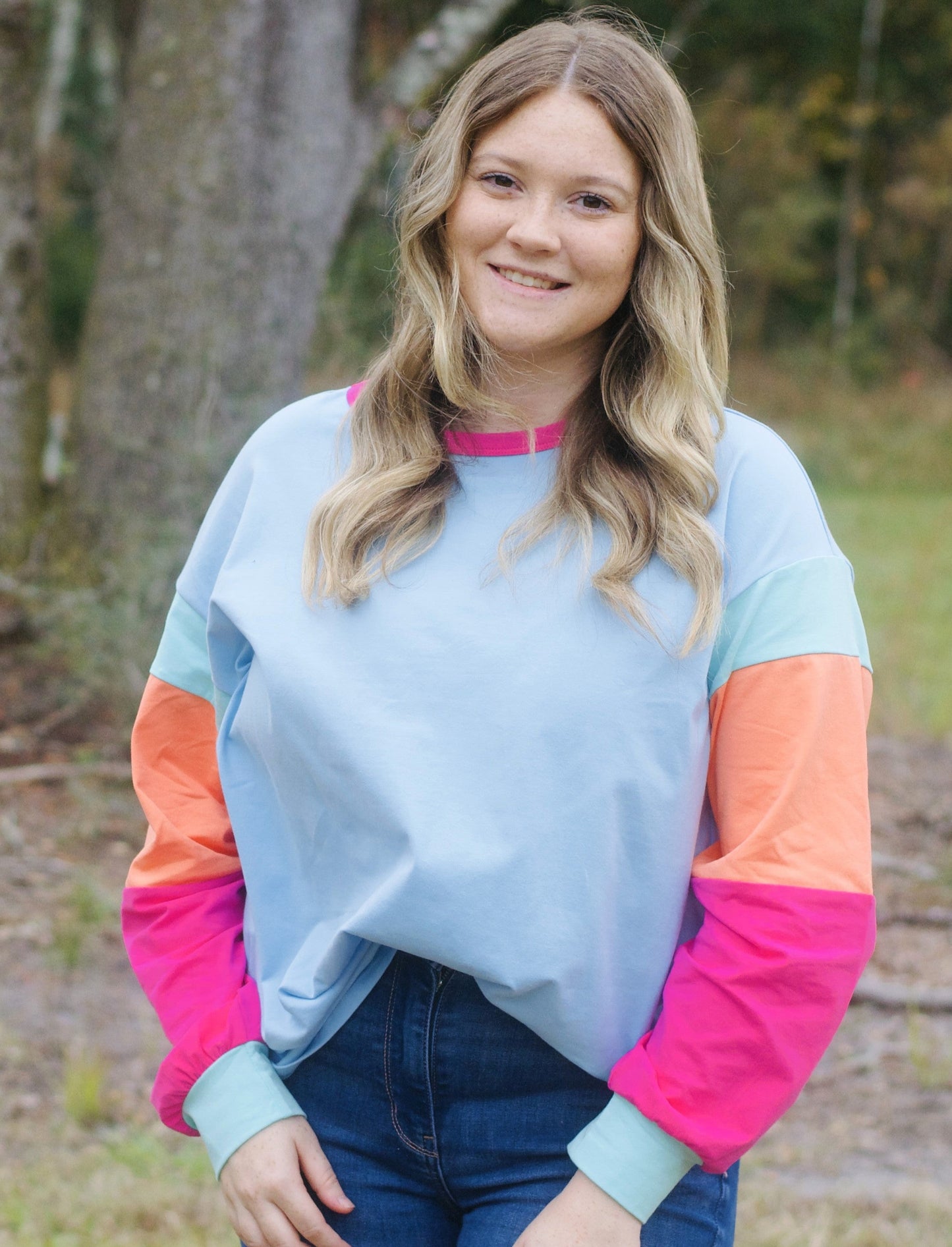 Blue Colorblock Patchwork Long Sleeve