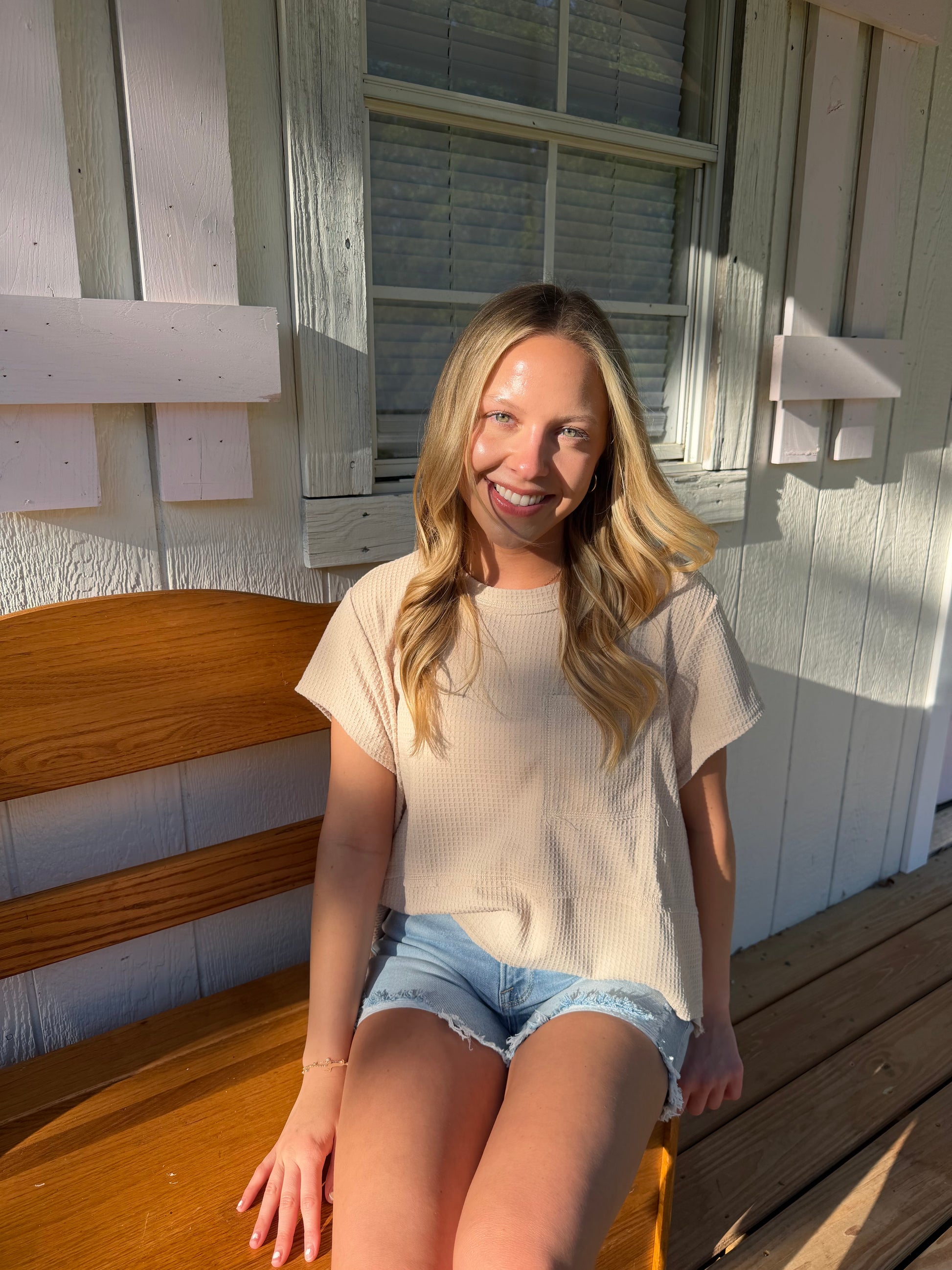 The Simple Grace Flared hem waffle knit Top - Cottage Cuties Boutique LLC