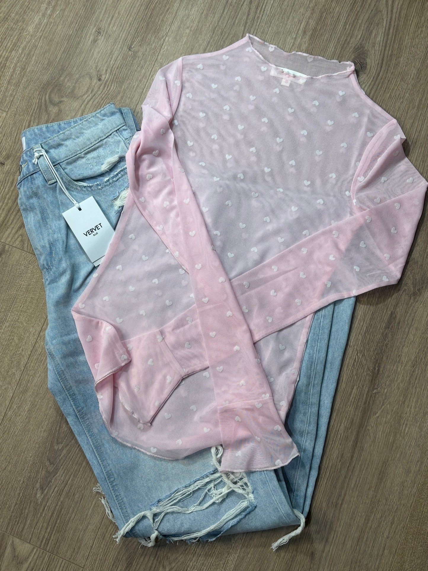 Pink Mesh Heart Flocking Top - Cottage Cuties Boutique LLC