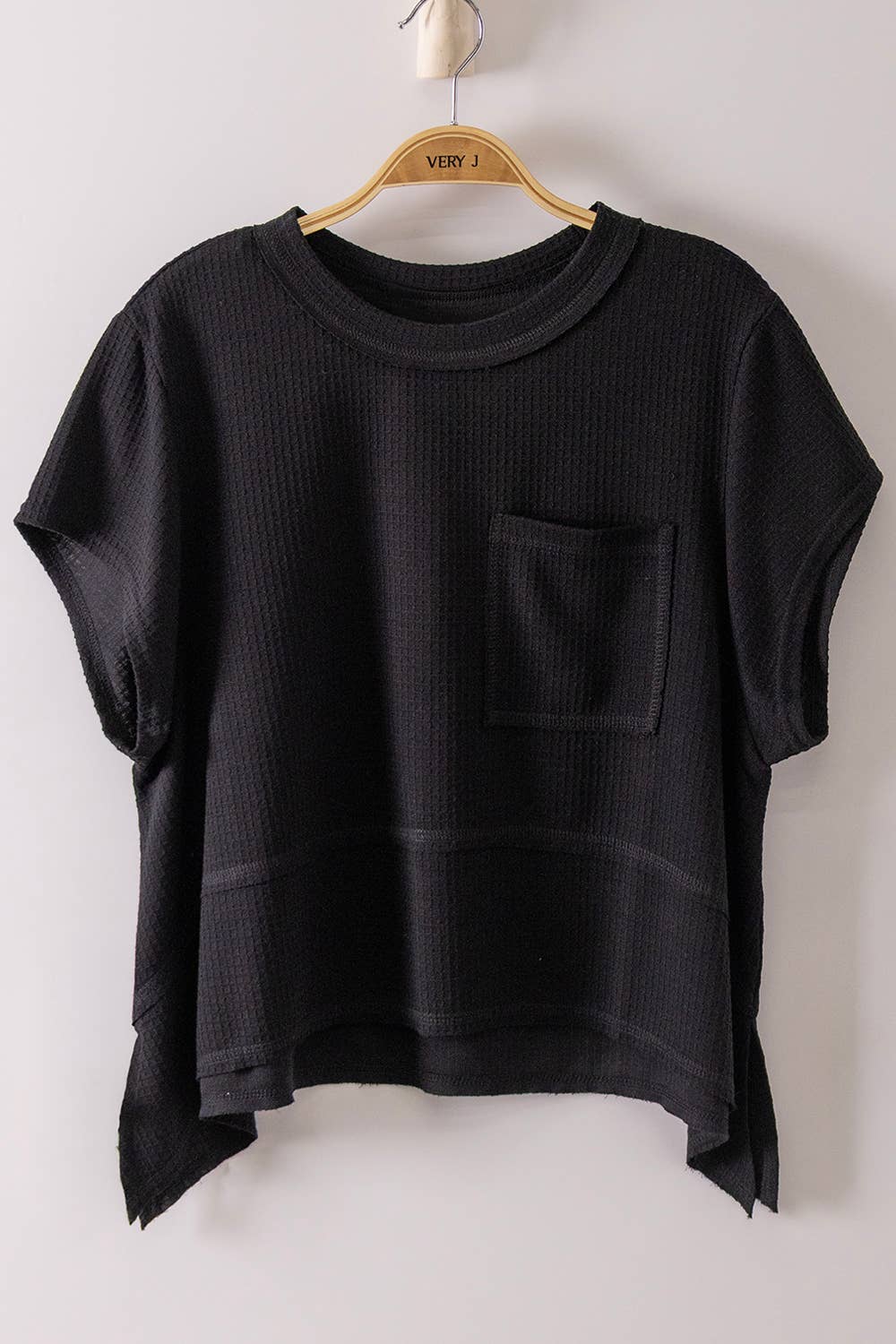 NT12641-Flared Hem Waffle Knit Casual Top - Cottage Cuties Boutique LLC