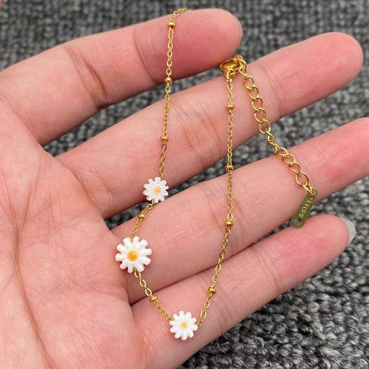 Resin Daisy Linked18K Gold Plated S.Steel Bracelets - FGS - Cottage Cuties Boutique LLC