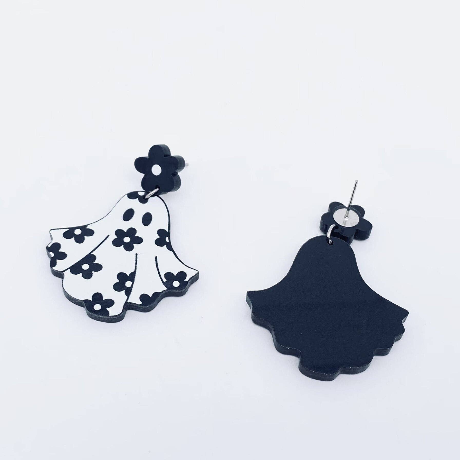 Halloween Flower Ghost Acrylic Post Earrings - Cottage Cuties Boutique LLC