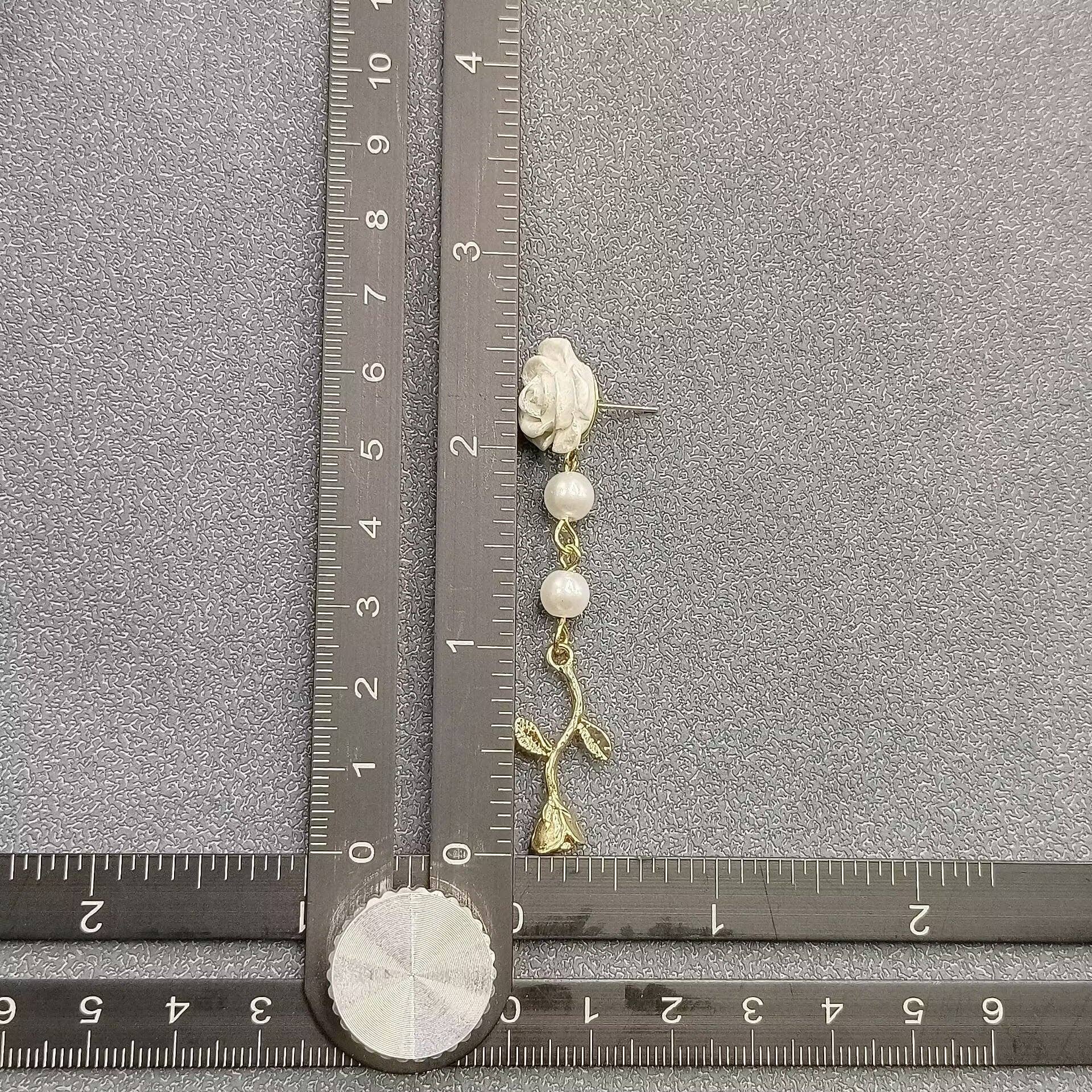 Asymmetric White Rose Flower Post Earrings - Cottage Cuties Boutique LLC