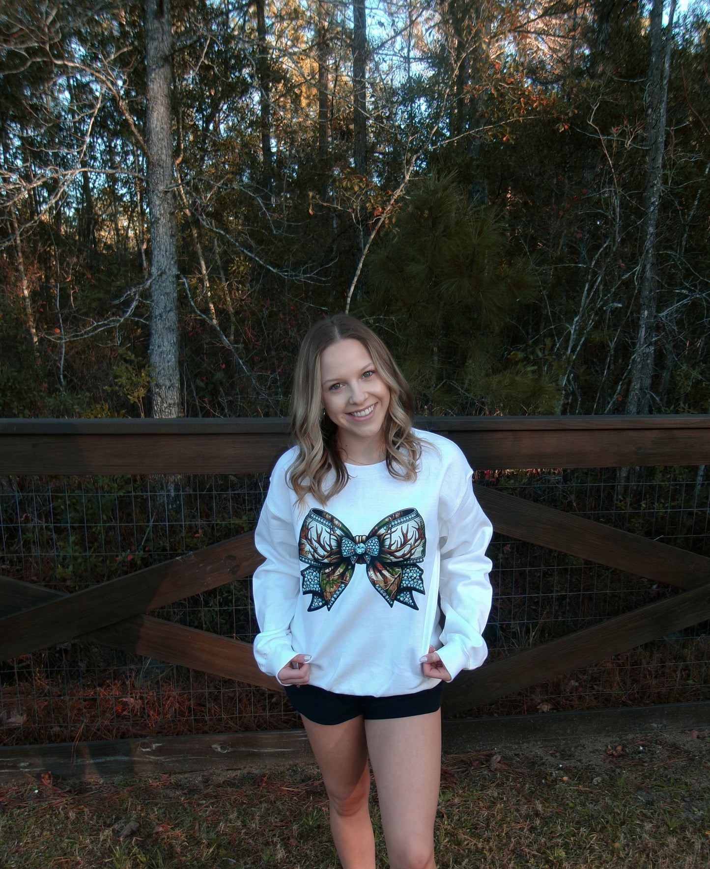 Camo Rhinestone Bow Sweatshirt white