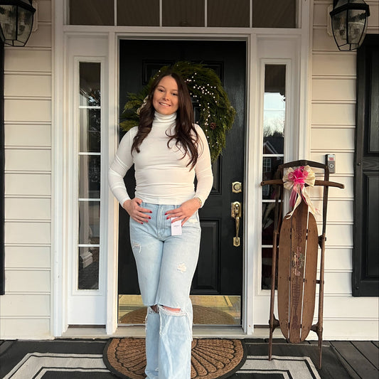 White Long-Sleeve Turtleneck Top